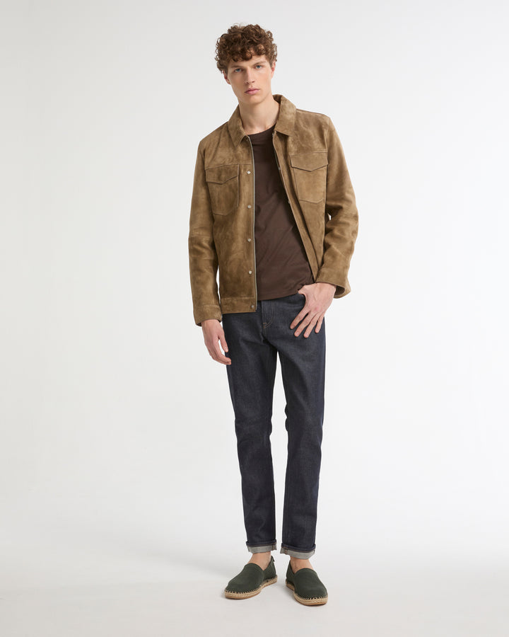 Suede-finish calfskin denim jacket -Yves Salomon - New spring summer collection