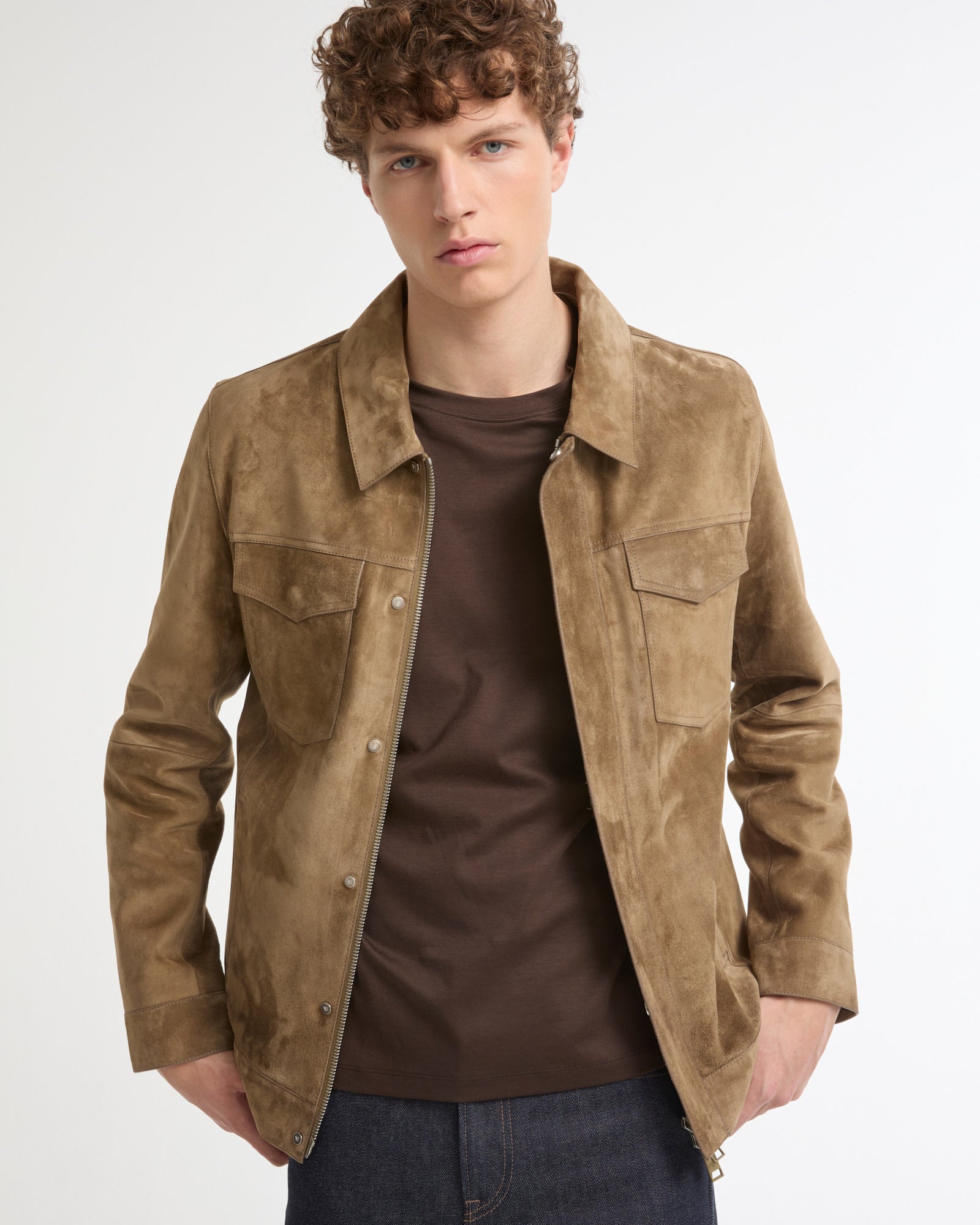 Suede-finish calfskin denim jacket -Yves Salomon - New spring summer collection