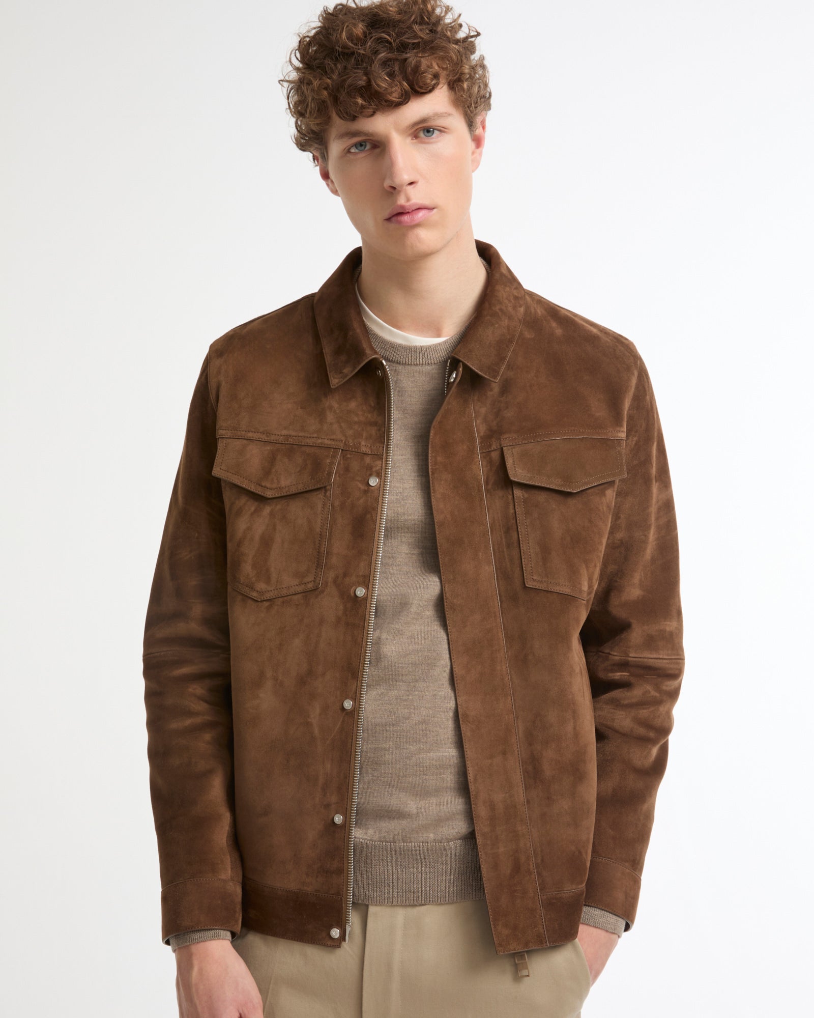 Suede-finish calfskin denim jacket -Yves Salomon - New spring summer collection