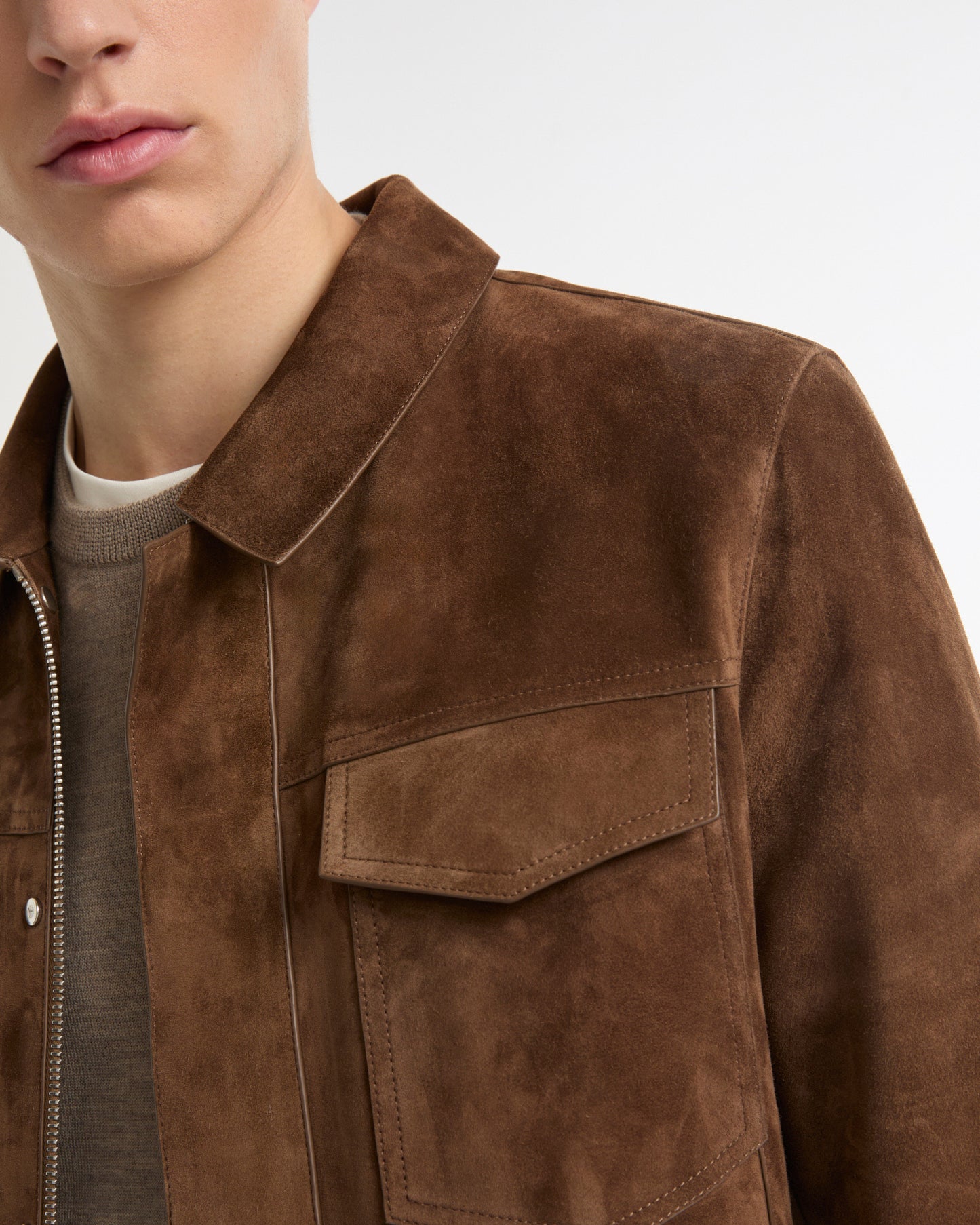 Suede-finish calfskin denim jacket -Yves Salomon - New spring summer collection