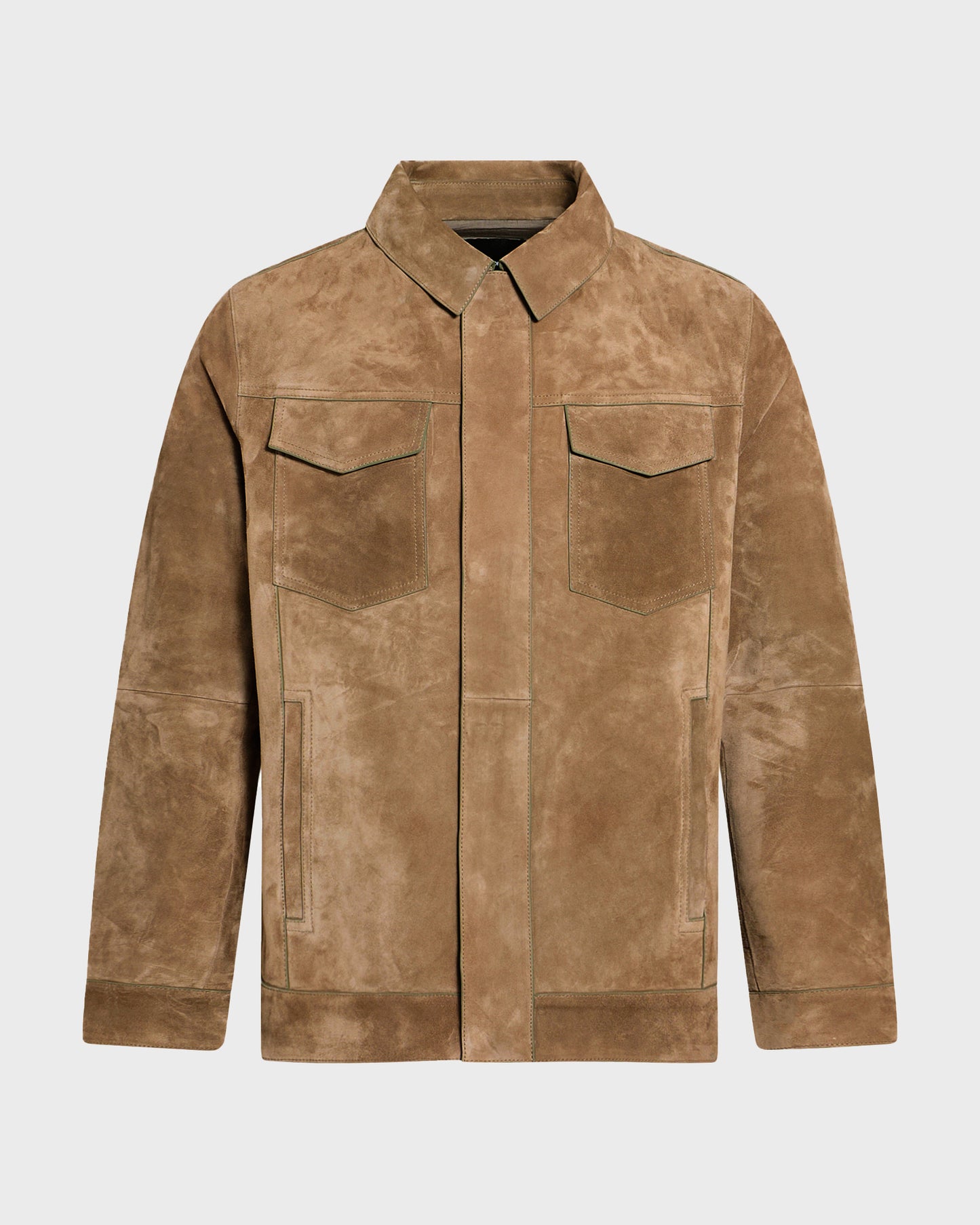 Calfskin leather jacket with a suede finish, denim cut