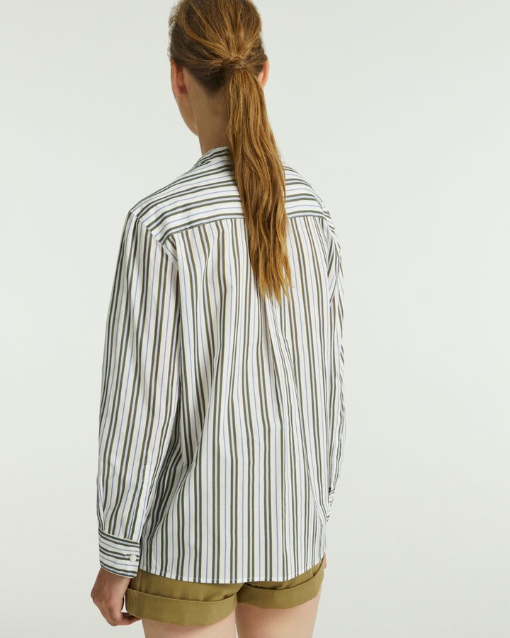 Striped cotton poplin shirt - white/khaki/blue stripes