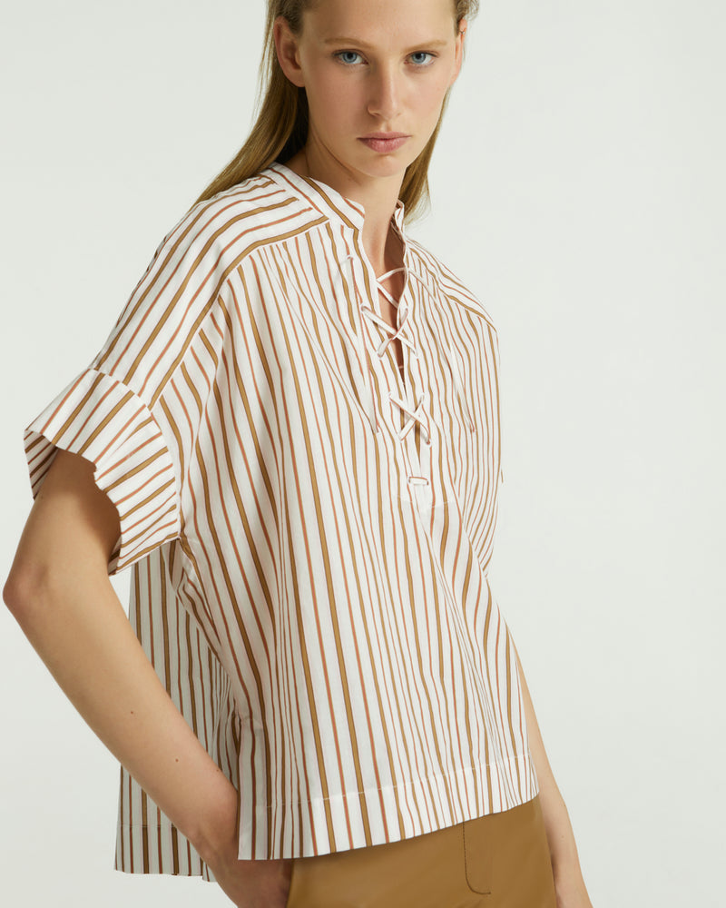 Striped cotton poplin blouse - white/pink/brown stripes