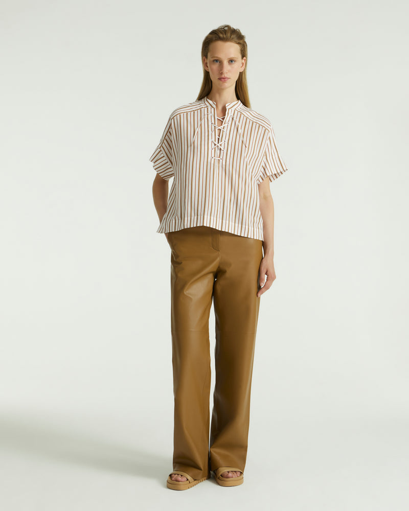 Striped cotton poplin blouse - white/pink/brown stripes