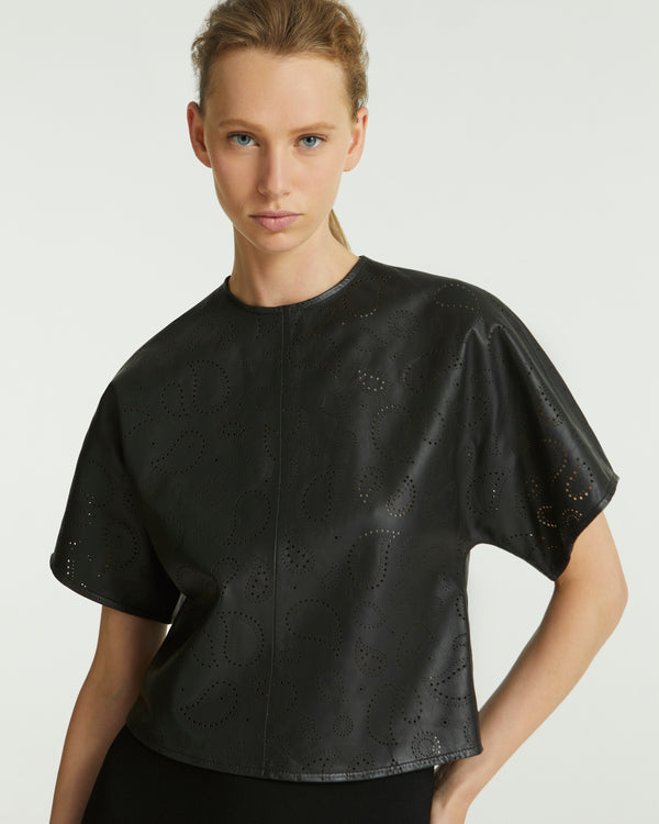 Perforated leather top - black