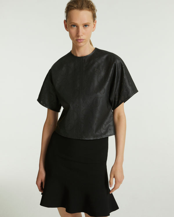 Perforated leather top - black