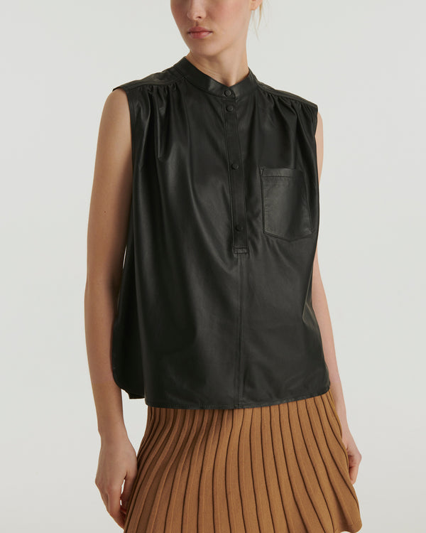 Sleeveless lamb leather top