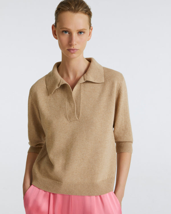 Knit polo shirt - beige