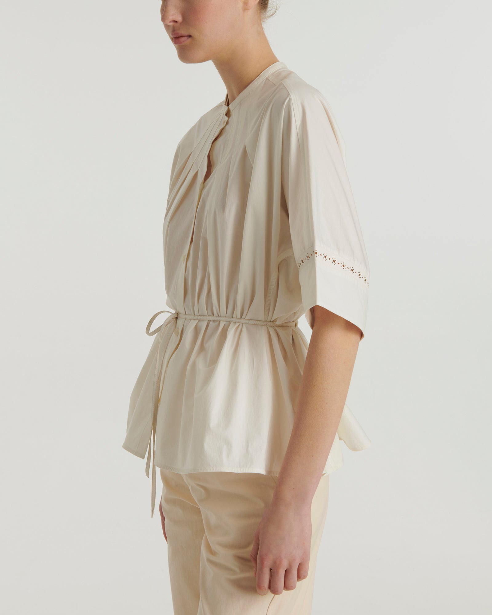 Summer sale -  Cotton poplin shirt with leather inserts - Yves Salomon