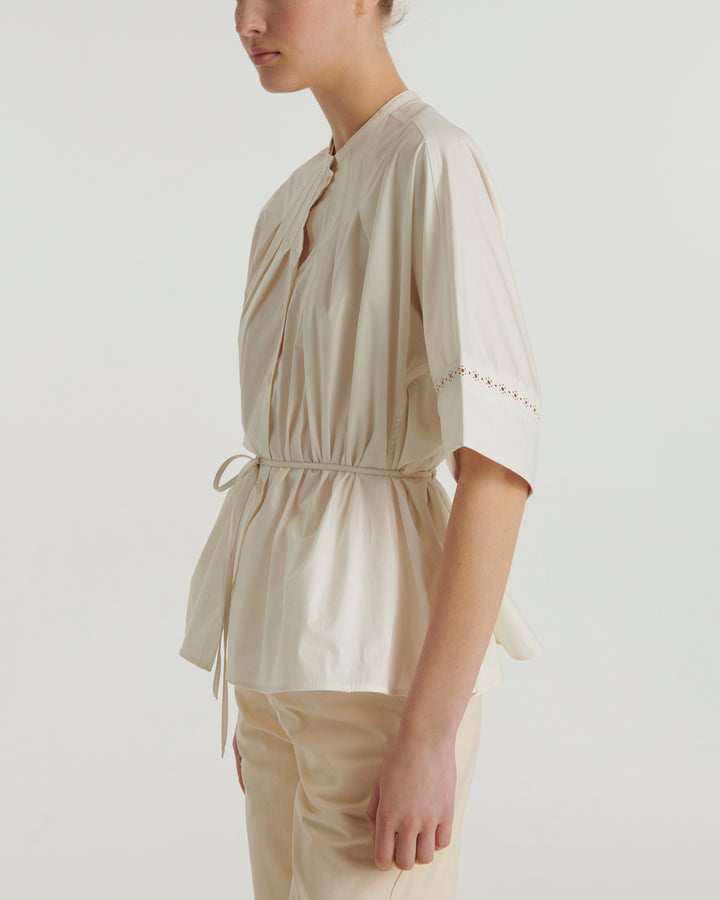 Summer sale -  Cotton poplin shirt with leather inserts - Yves Salomon