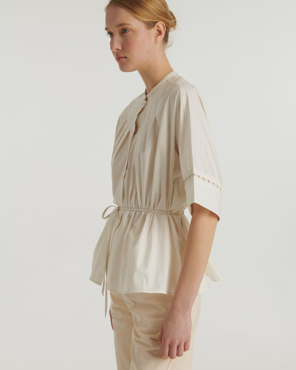 Cotton poplin shirt with leather inserts