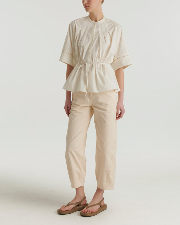 Summer sale -  Cotton poplin shirt with leather inserts - Yves Salomon
