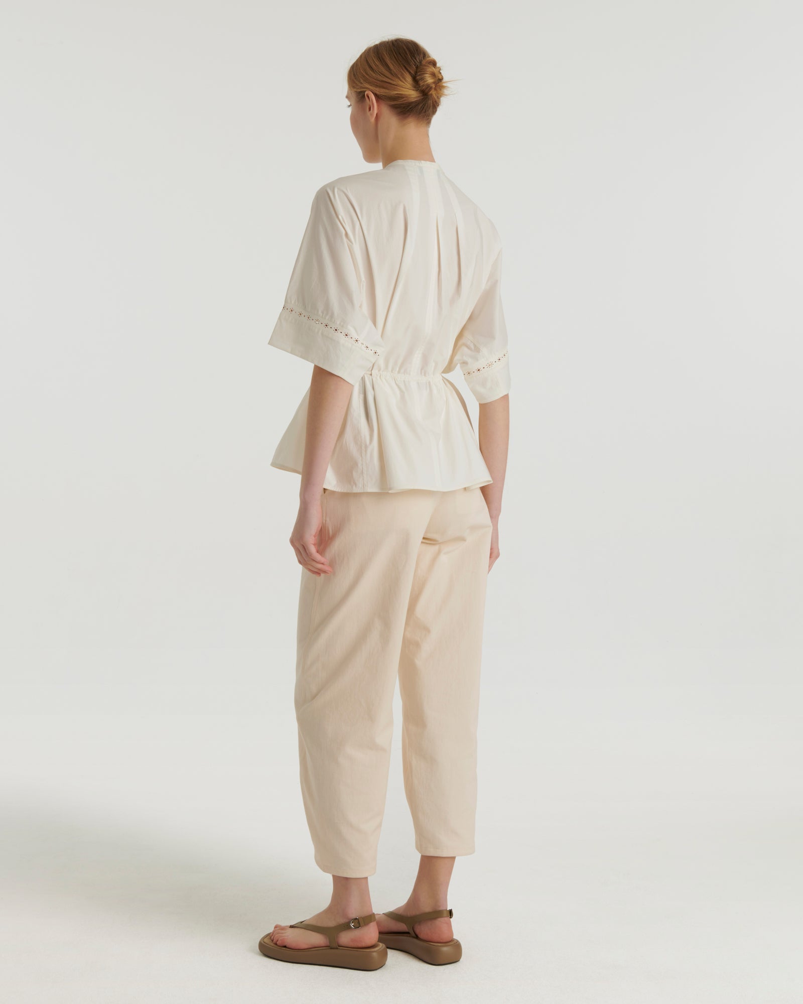Summer sale -  Cotton poplin shirt with leather inserts - Yves Salomon