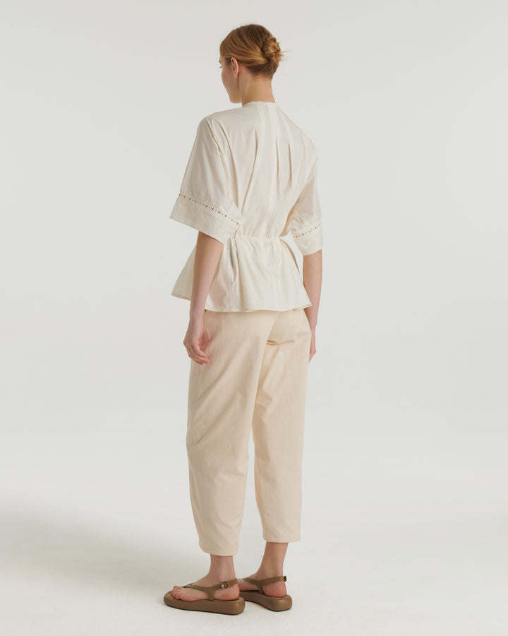 Summer sale -  Cotton poplin shirt with leather inserts - Yves Salomon