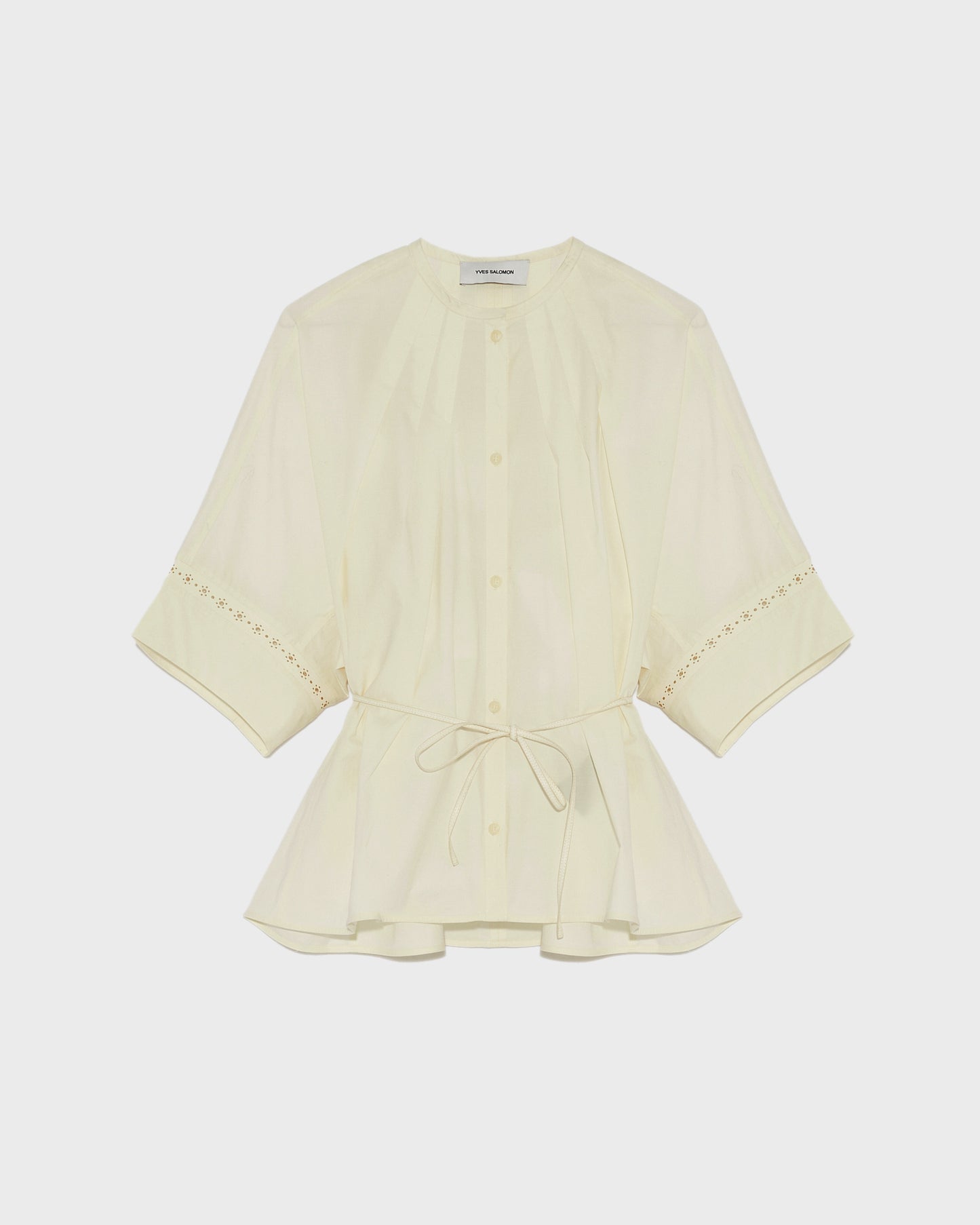 Summer sale -  Cotton poplin shirt with leather inserts - Yves Salomon