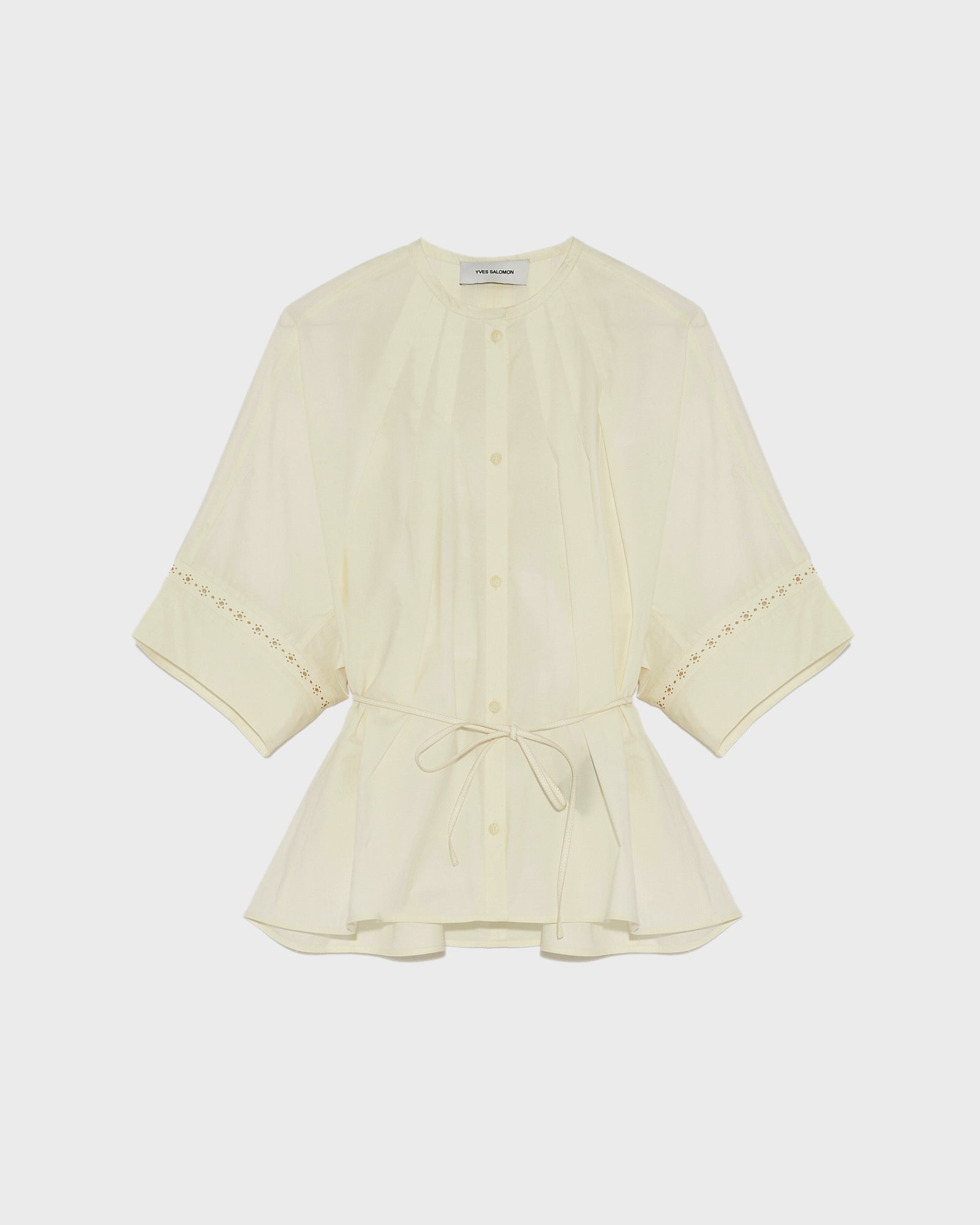 Summer sale -  Cotton poplin shirt with leather inserts - Yves Salomon