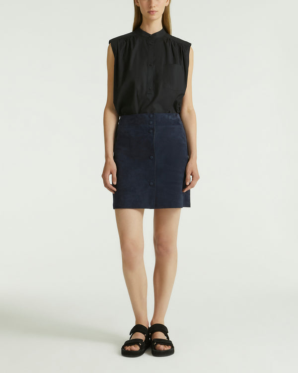 Double-sided velour lamb leather mini skirt - blue