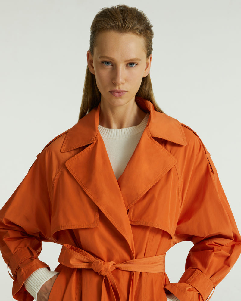 Technical fabric trench coat - orange