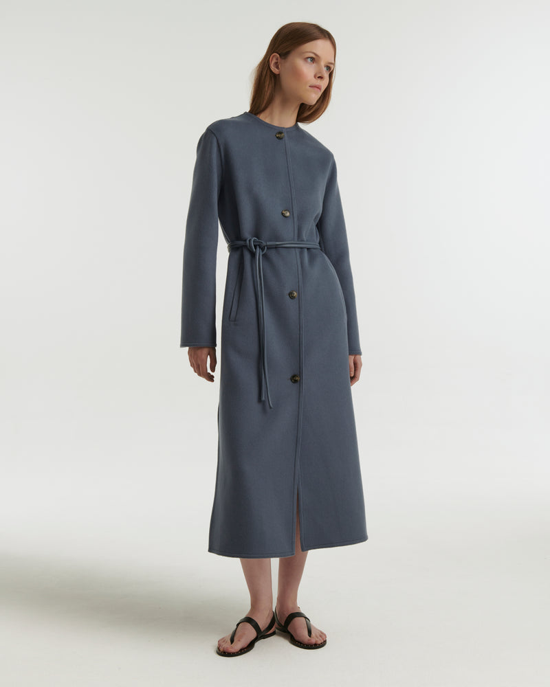 Long double-sided cashmere coat - blue