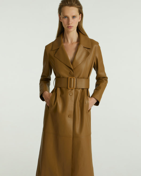 Long leather trench coat - khaki