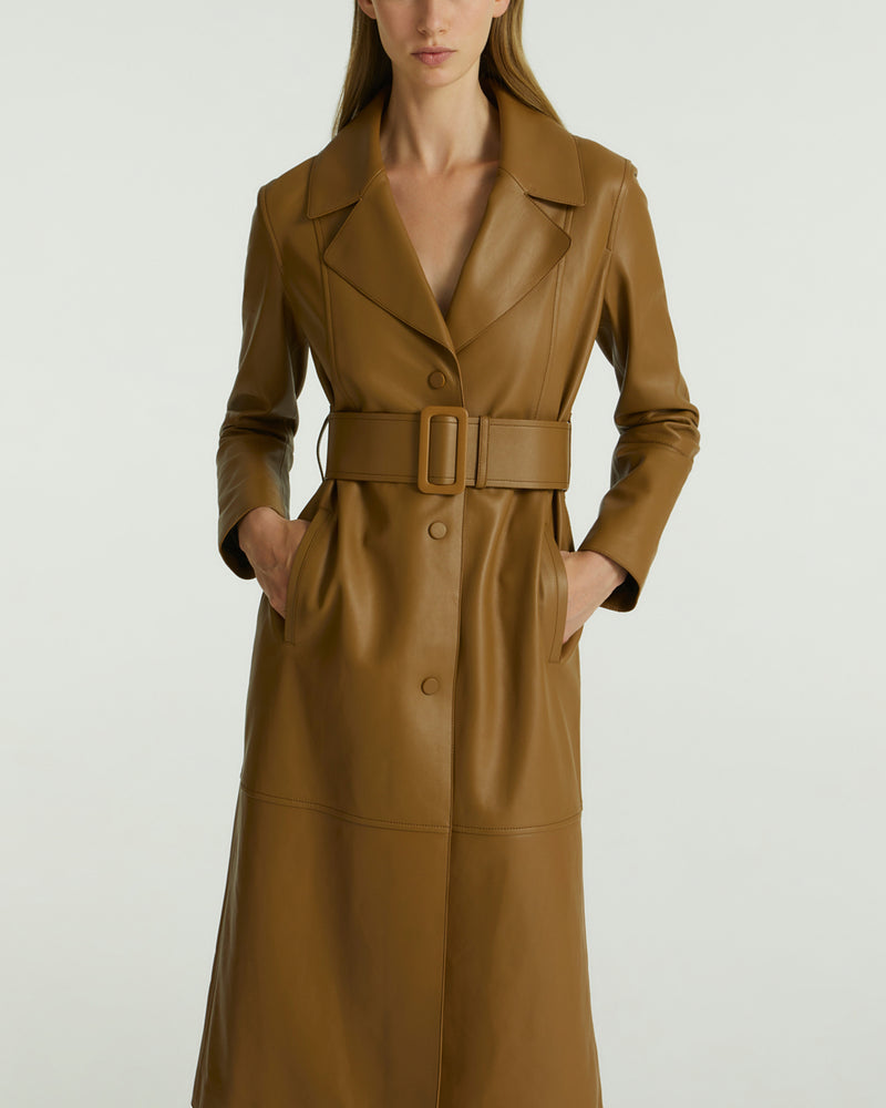 Long leather trench coat - khaki