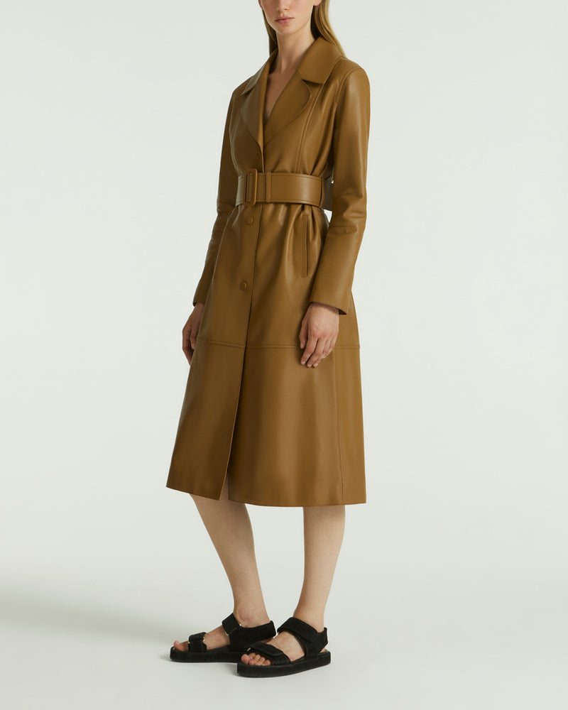 Long leather trench coat - khaki