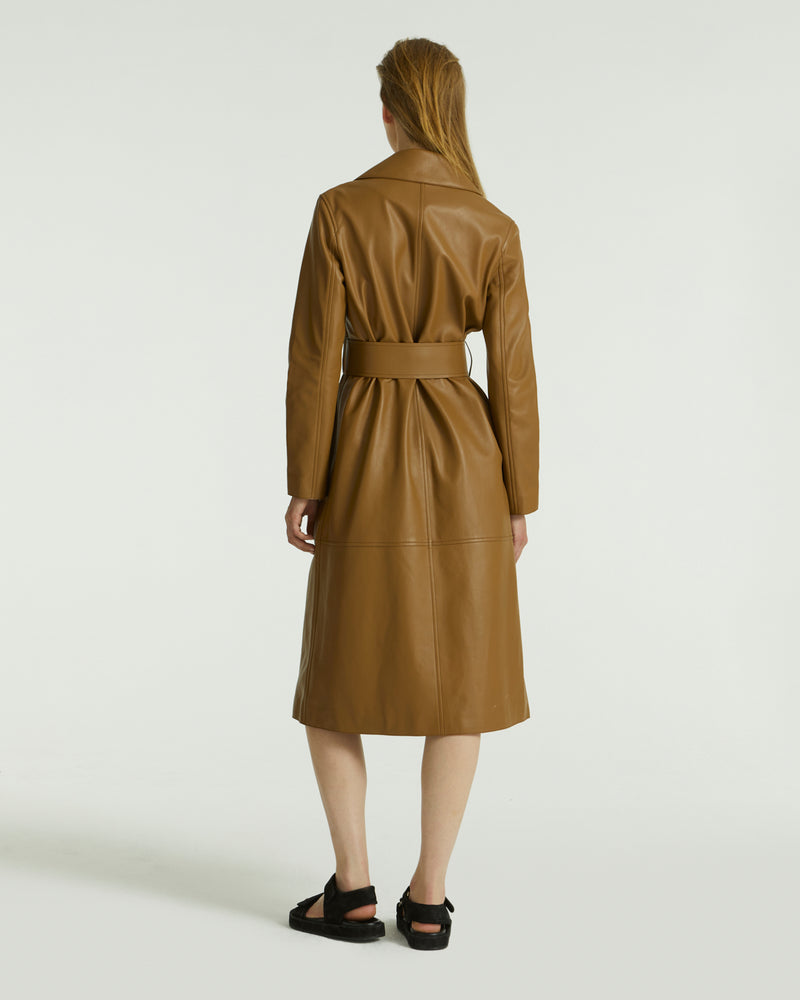 Long lamb leather trench coat