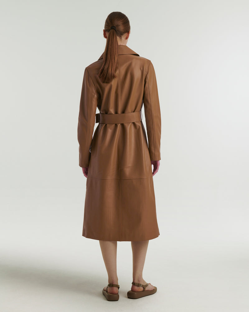 Long leather trench coat - brown