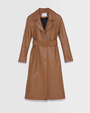 Long lamb leather trench coat