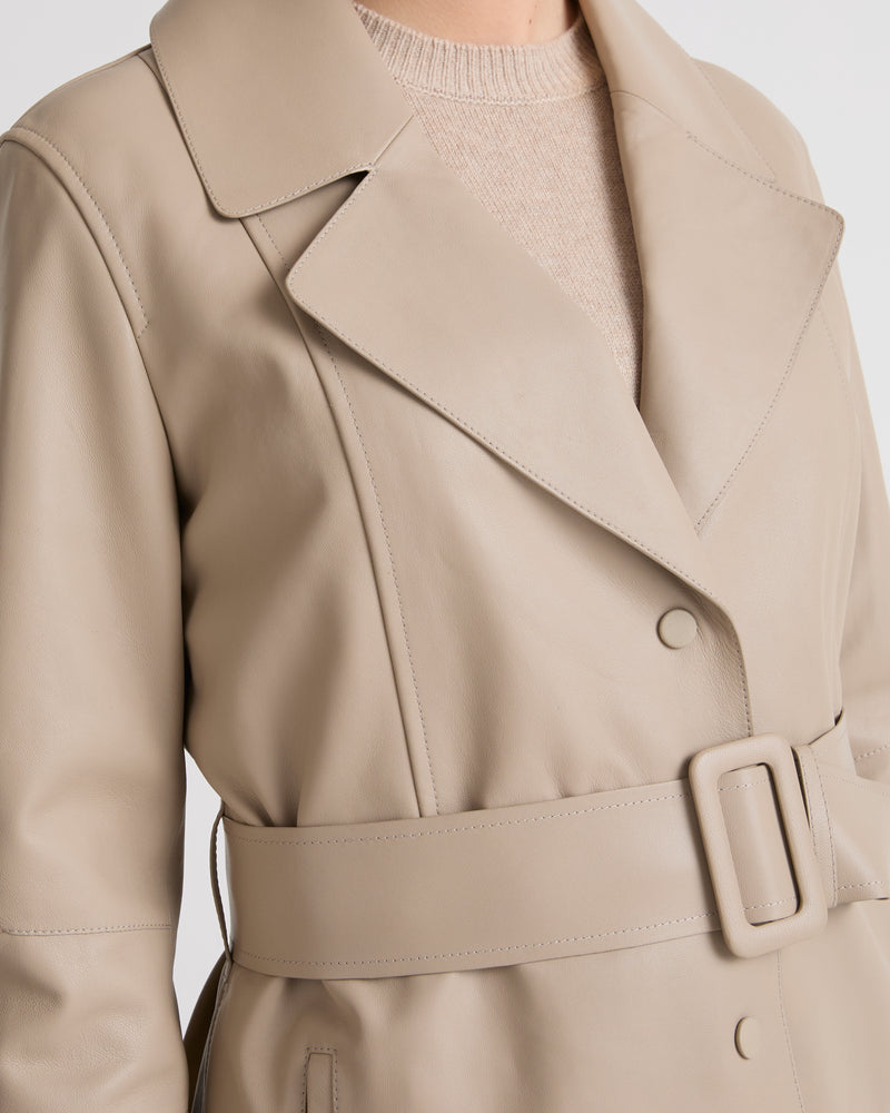 Long lamb leather trench coat