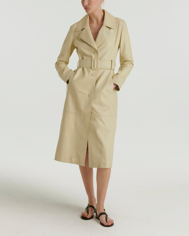 Long lamb leather trench coat