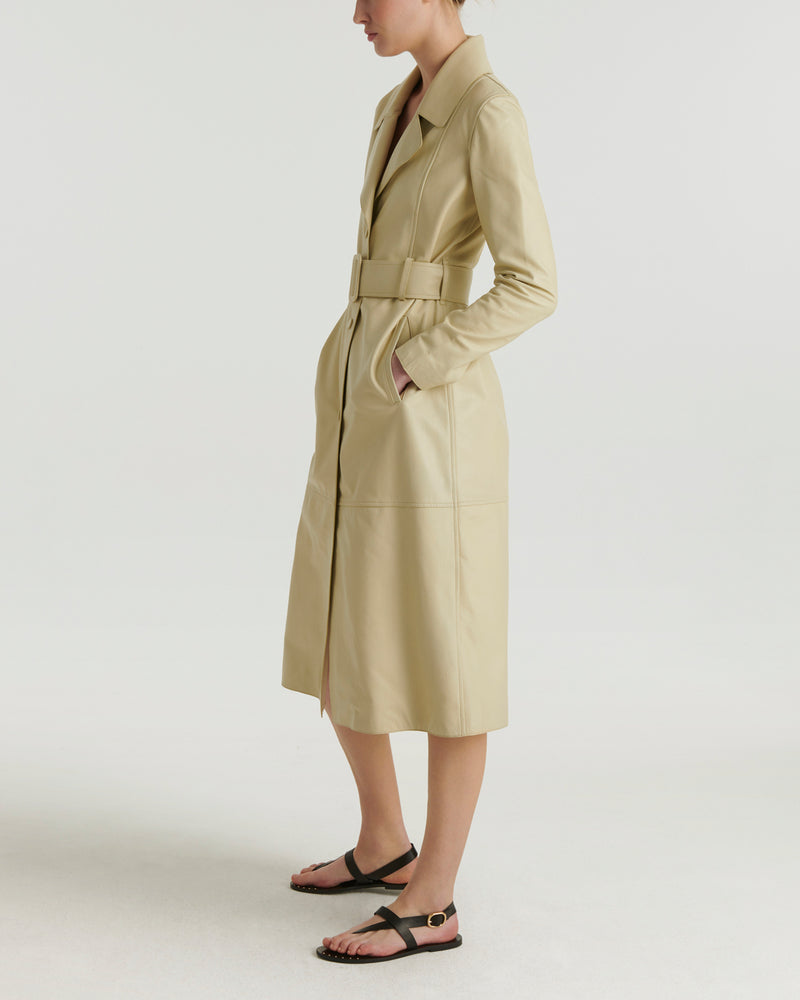 Long lamb leather trench coat