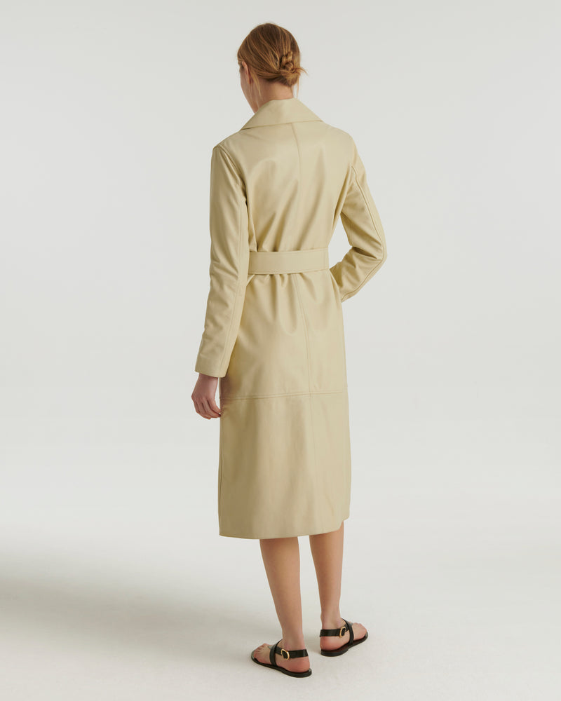 Long lamb leather trench coat