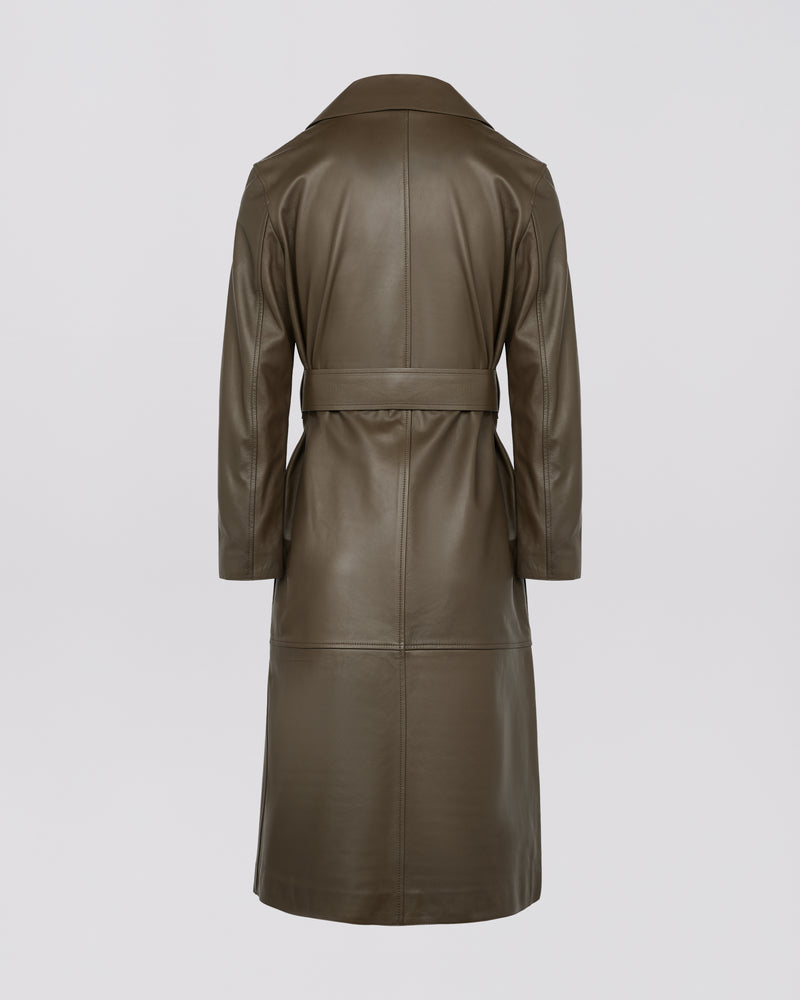 Long lamb leather trench coat