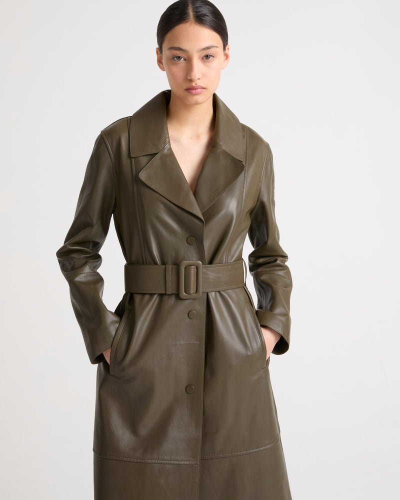 Long lamb leather trench coat