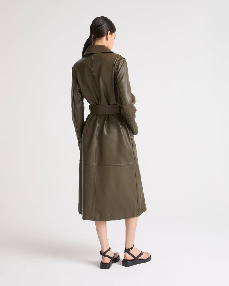 Long lamb leather trench coat