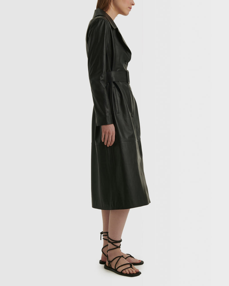 Long lamb leather trench coat