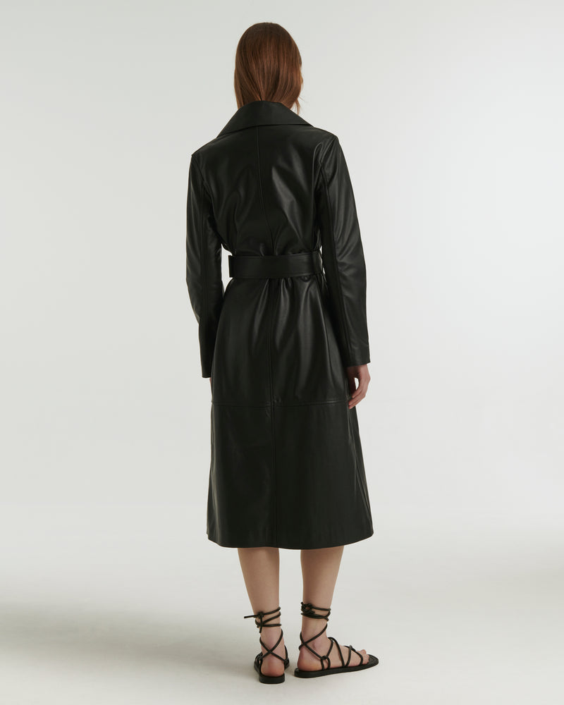 Long lamb leather trench coat