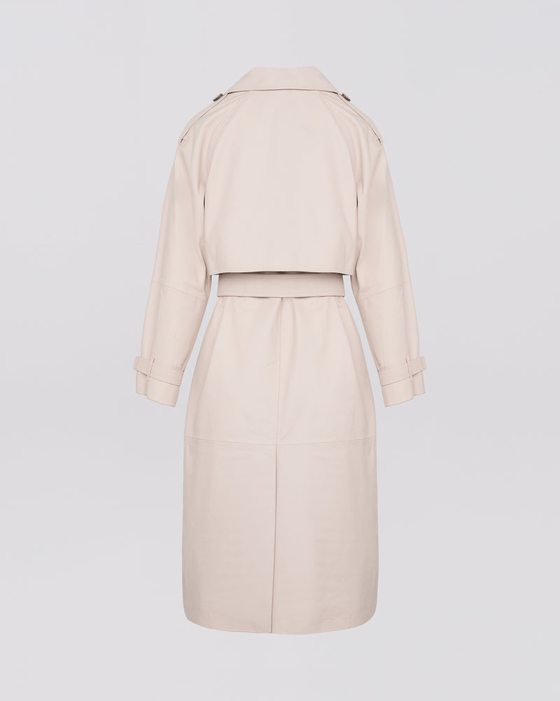 Long belted trench coat in lamb leather