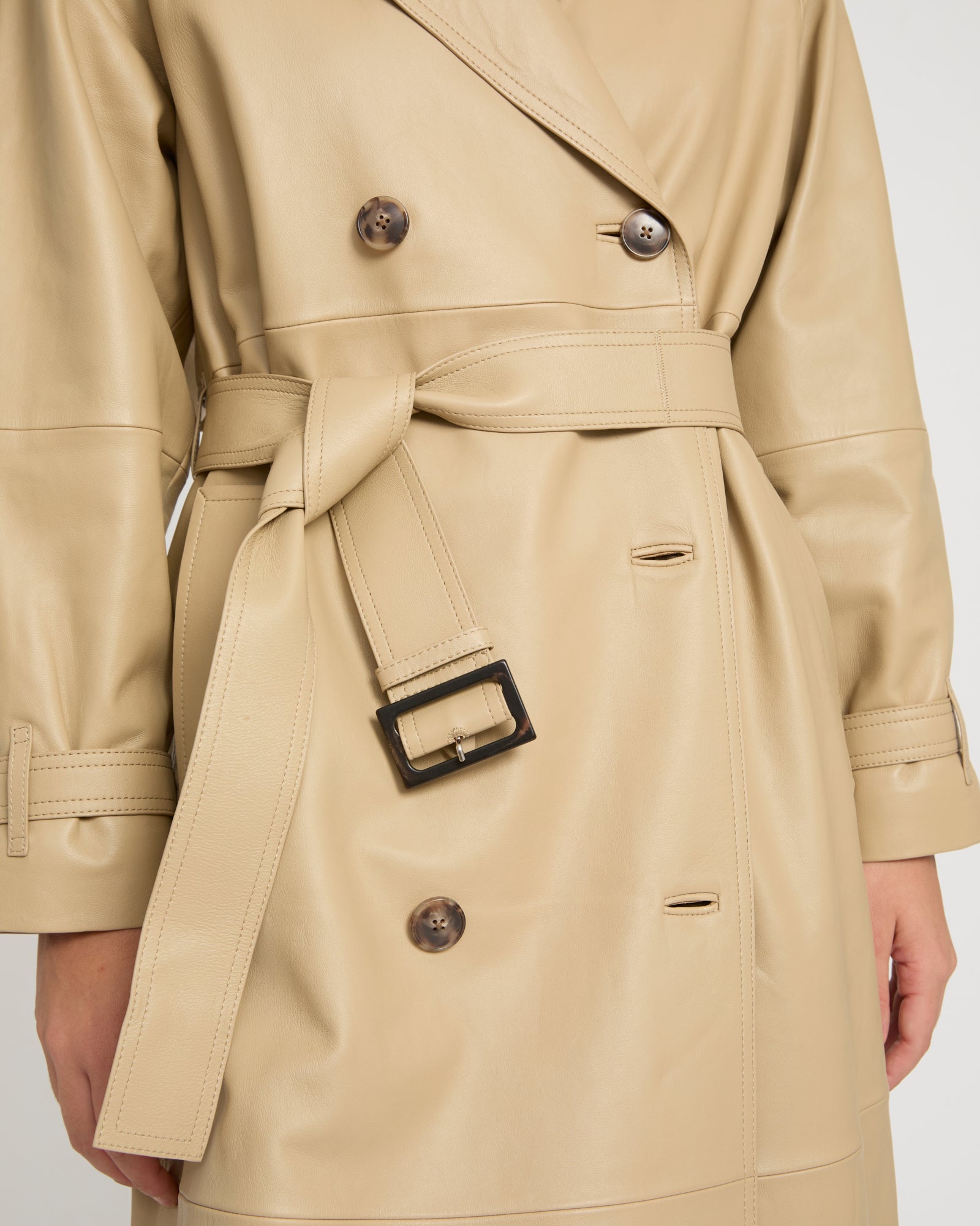 Long belted trench coat in lamb leather -Yves Salomon