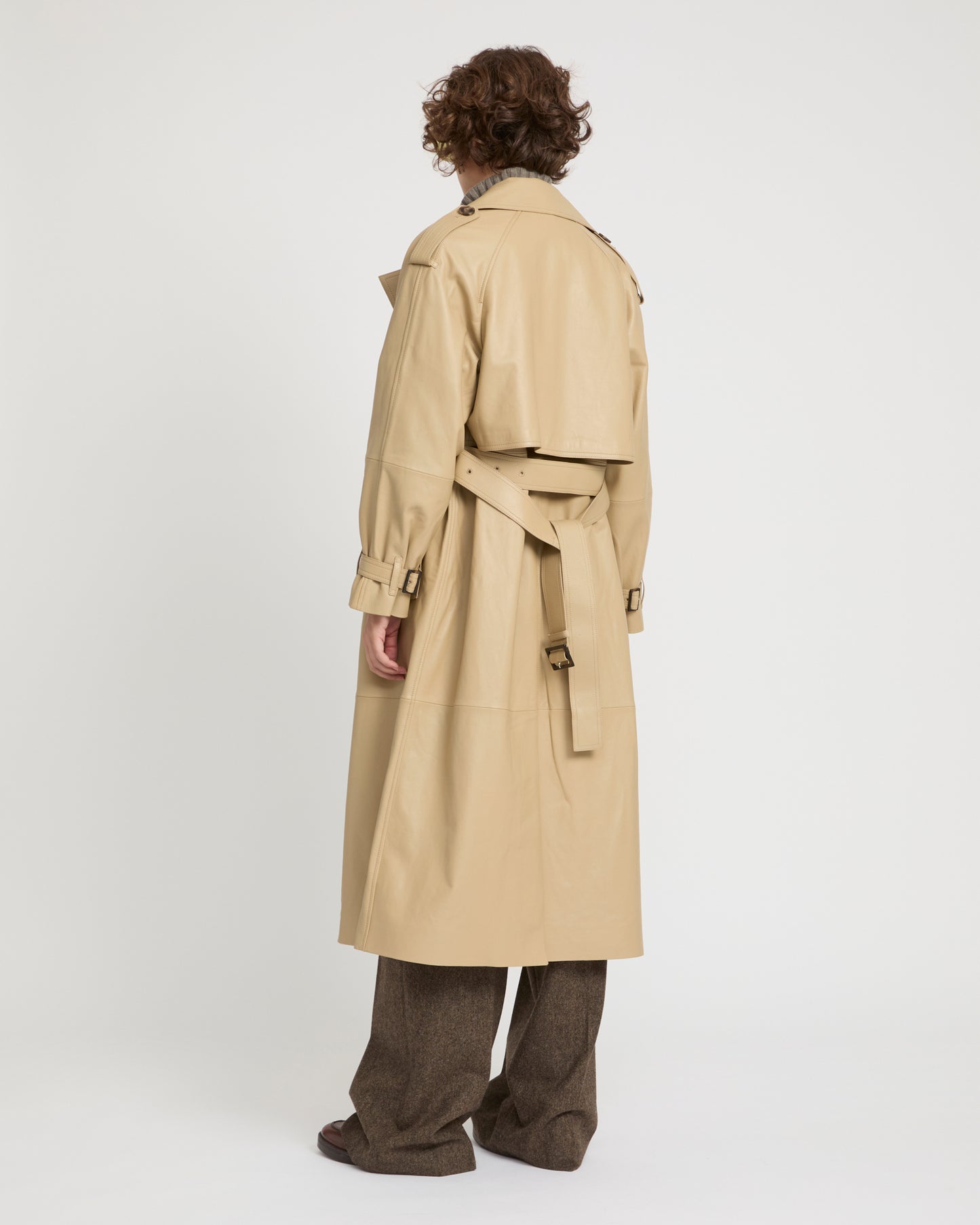 Long belted trench coat in lamb leather -Yves Salomon