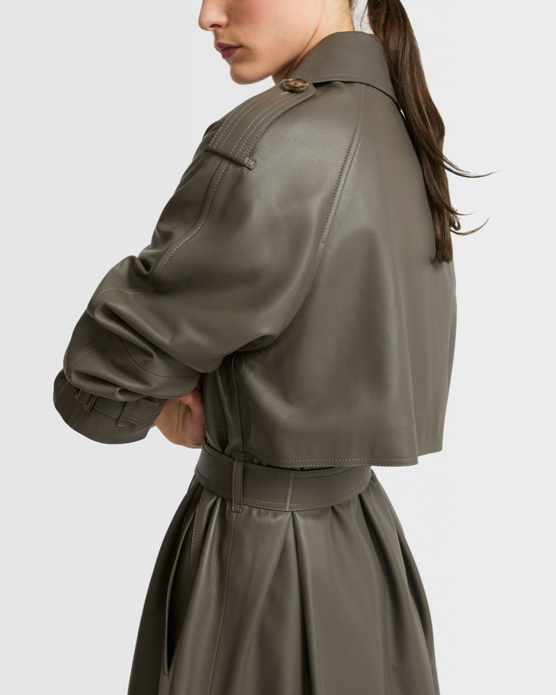 Long belted trench coat in lamb leather