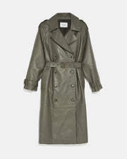 Long belted trench coat in lamb leather