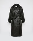 Long belted trench coat in lamb leather