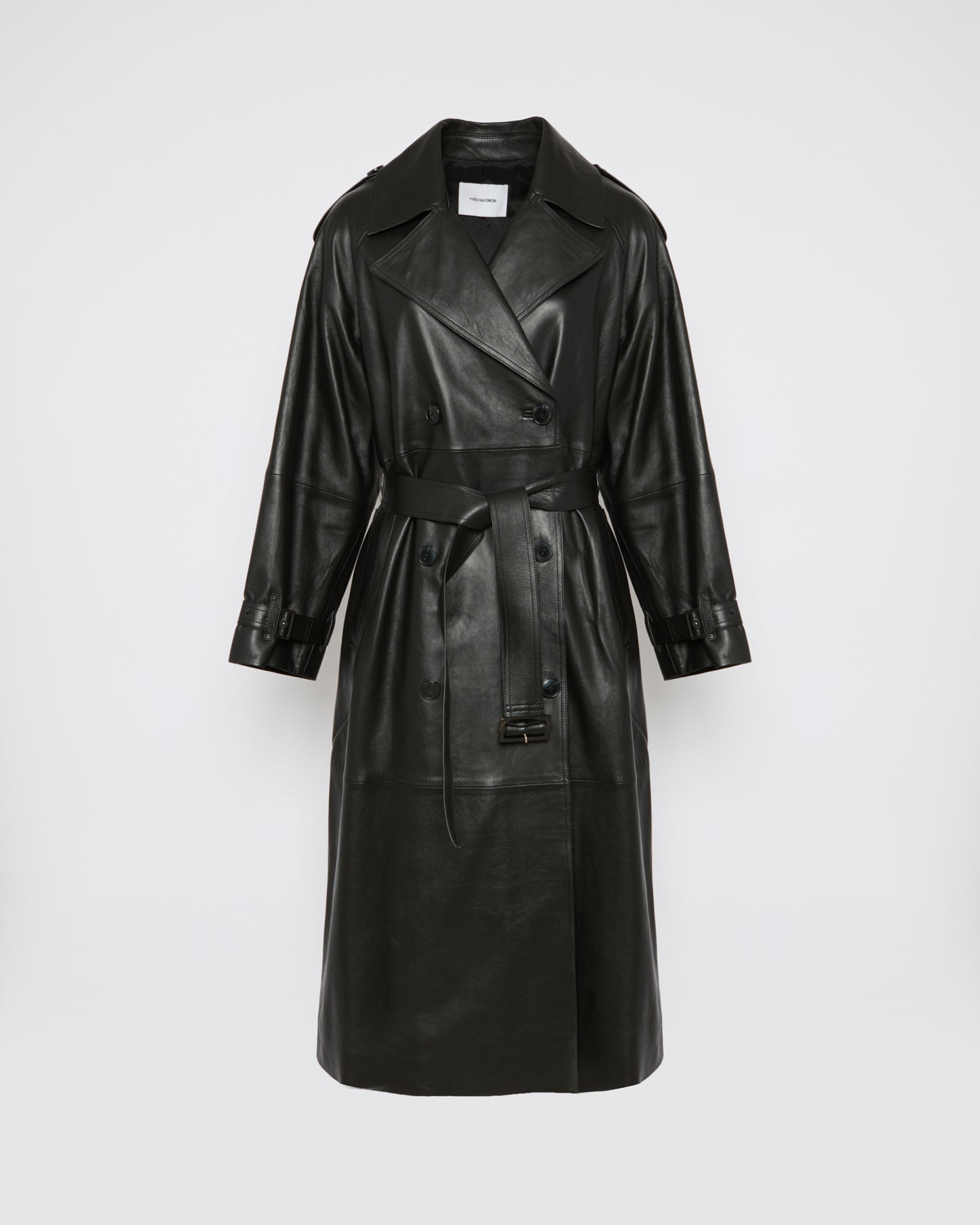 Long belted trench coat in lamb leather