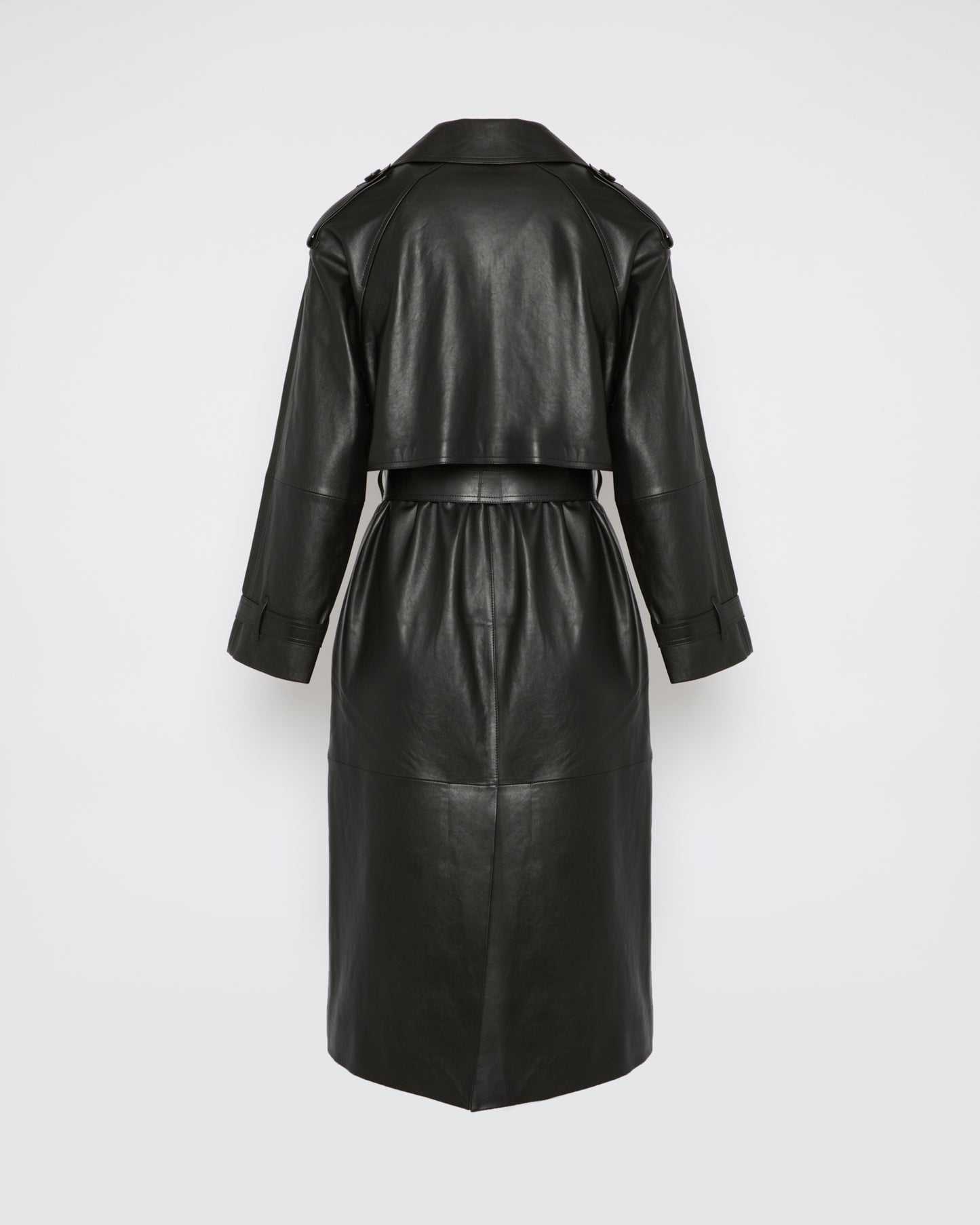 Long belted trench coat in lamb leather