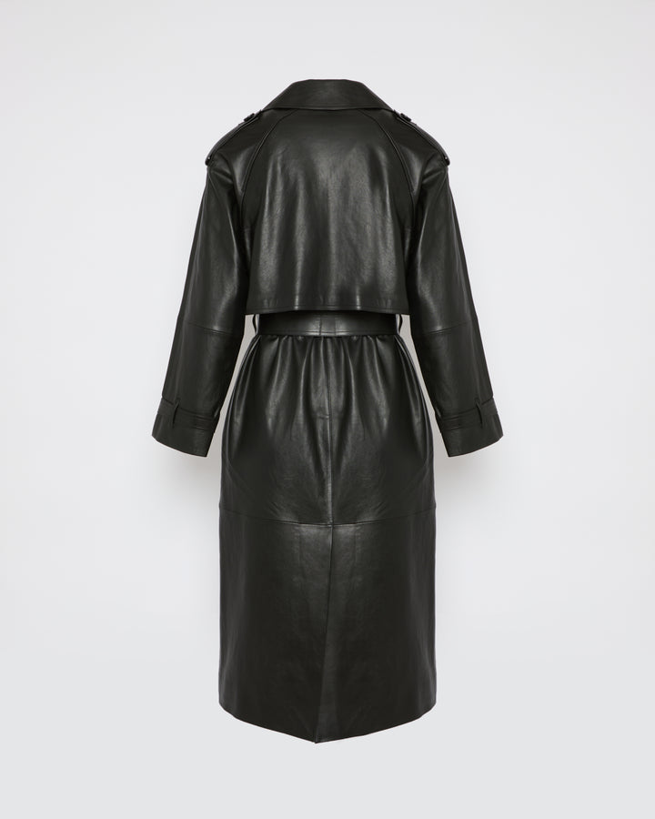 Long belted trench coat in lamb leather