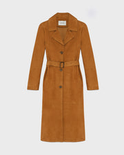 Long belted trench coat in double-sided velour lamb leather
