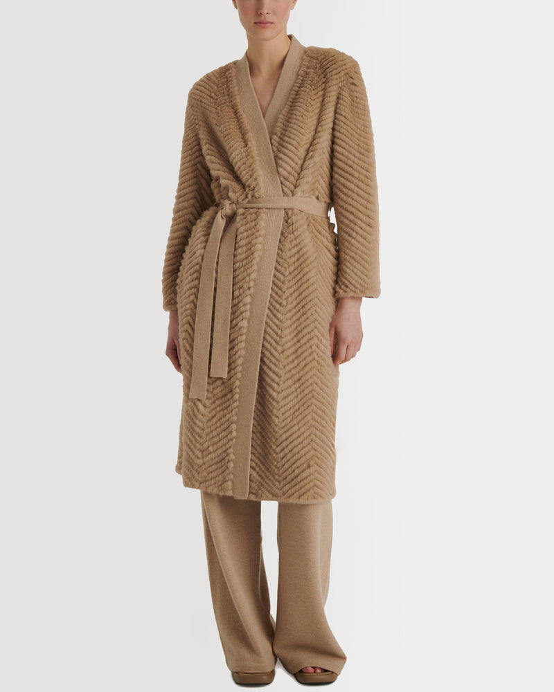 Merino knit and mink long coat