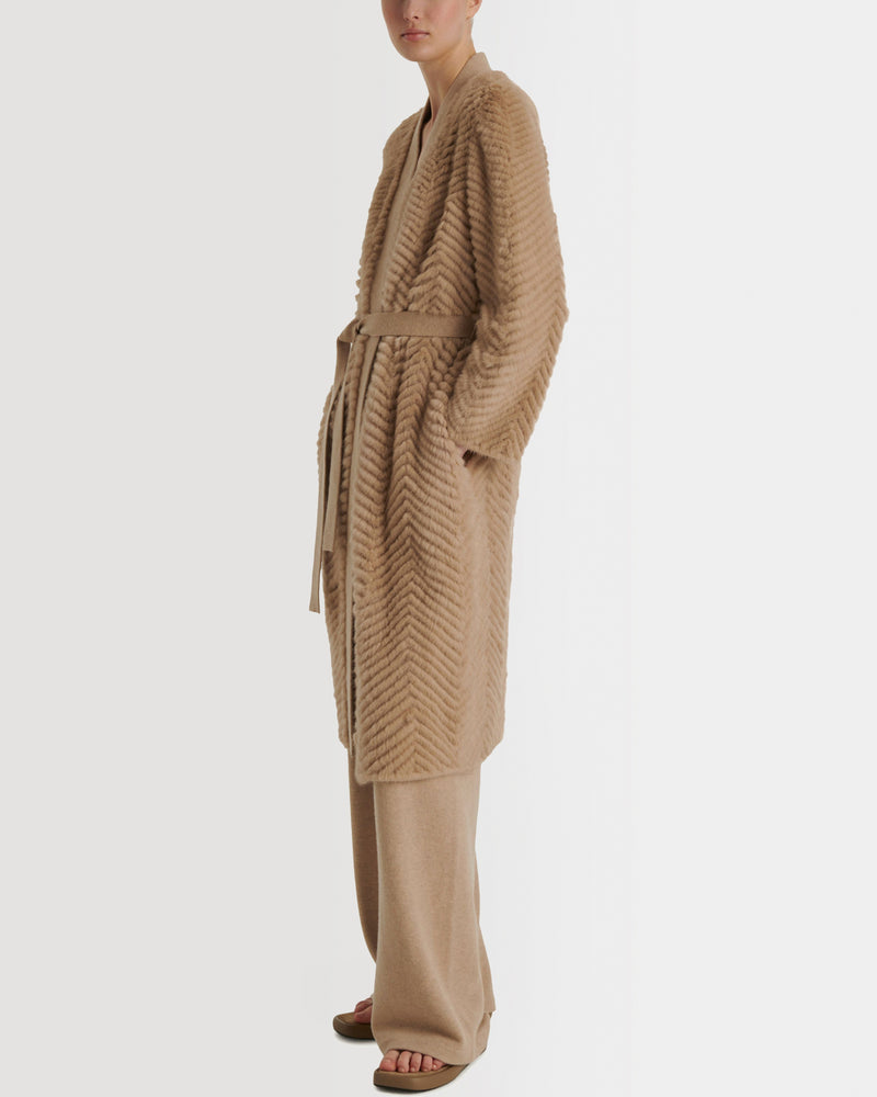 Merino knit and mink long coat